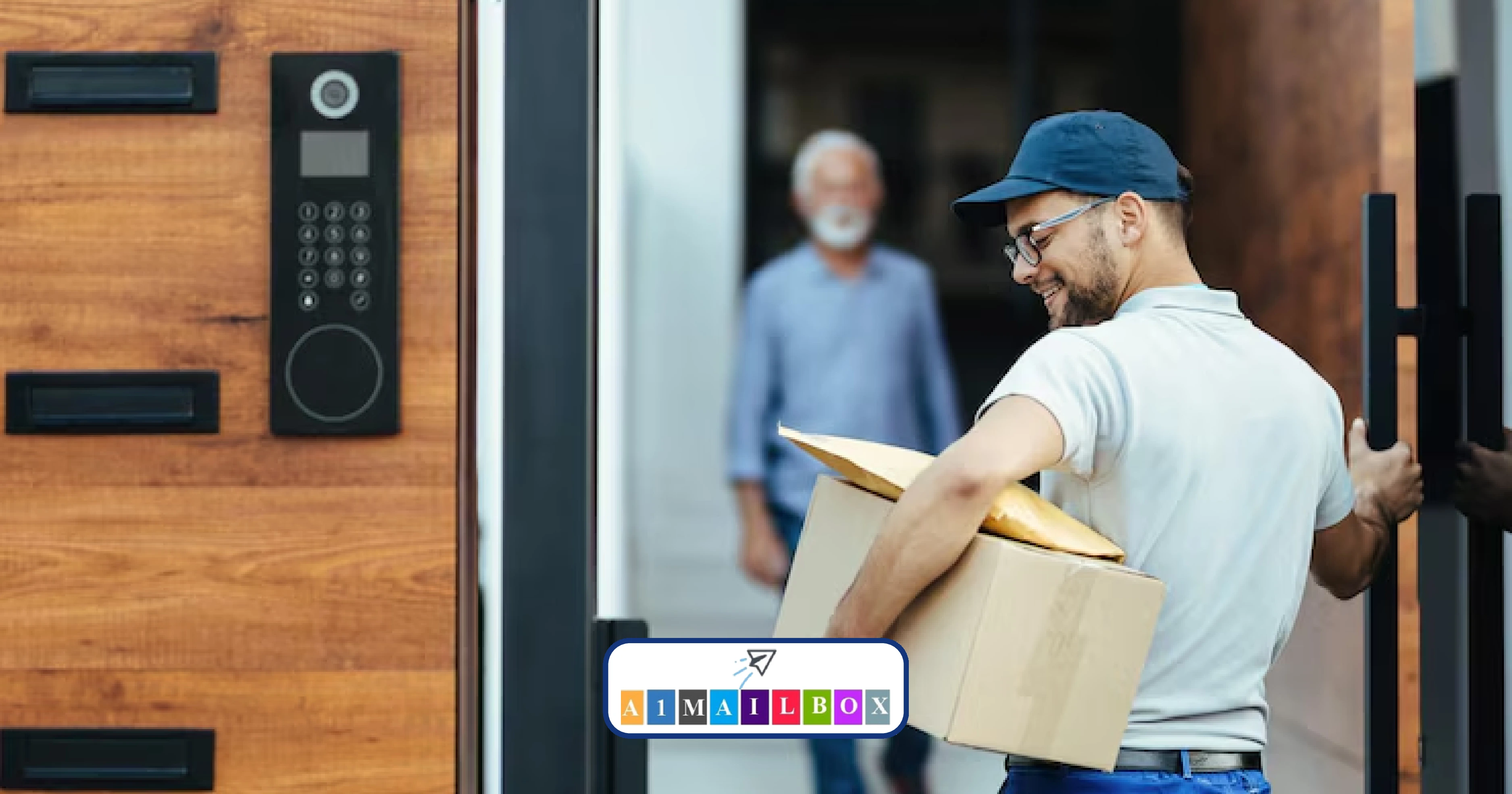 Smiling courier delivering secure business mail to a modern mailbox—discover why UK small businesses are switching to smarter mailbox services in 2025.