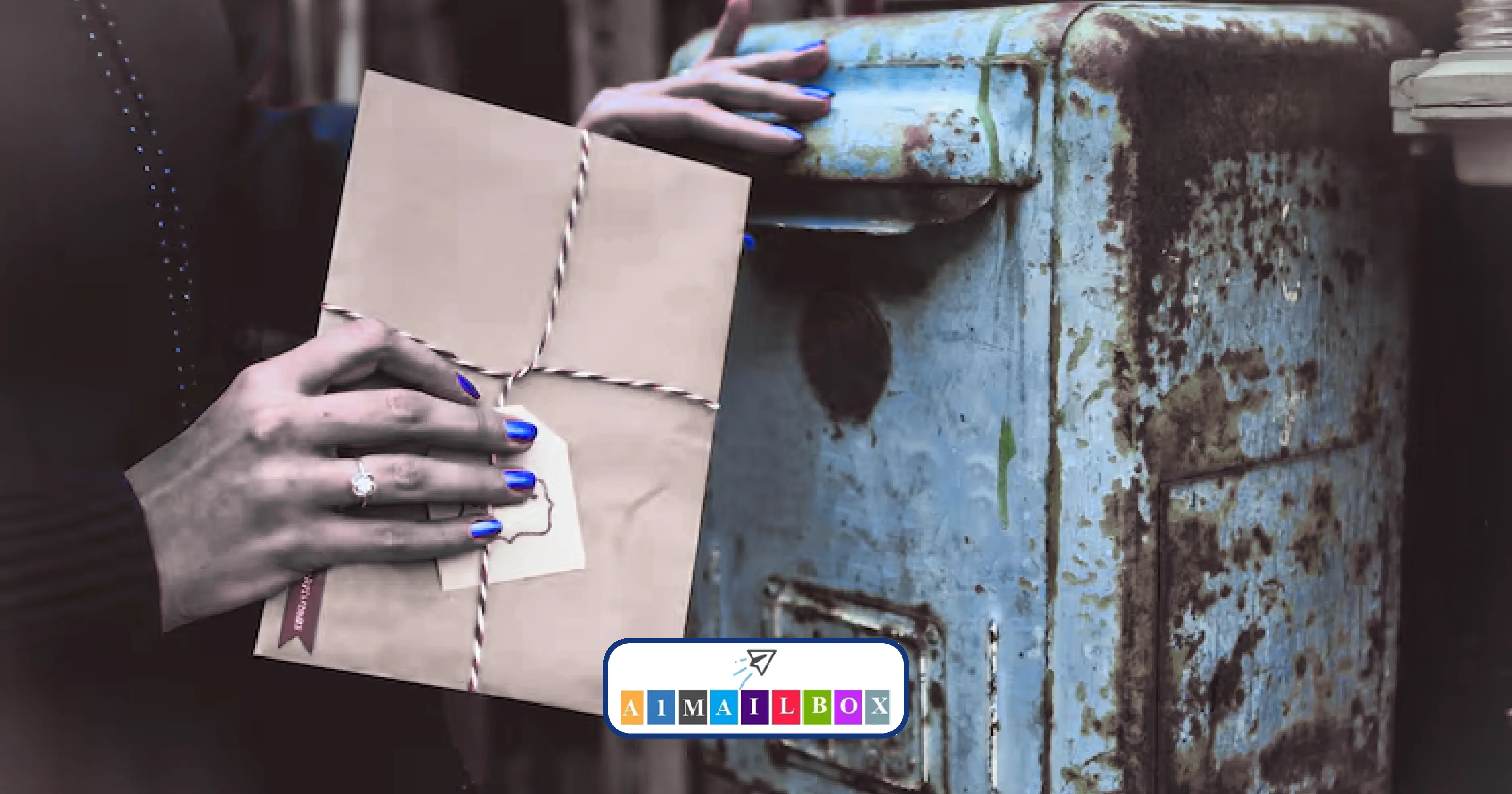 Woman mailing a letter into an old rusty mailbox! Discover the smarter, more secure alternative to traditional PO Boxes in the digital age.