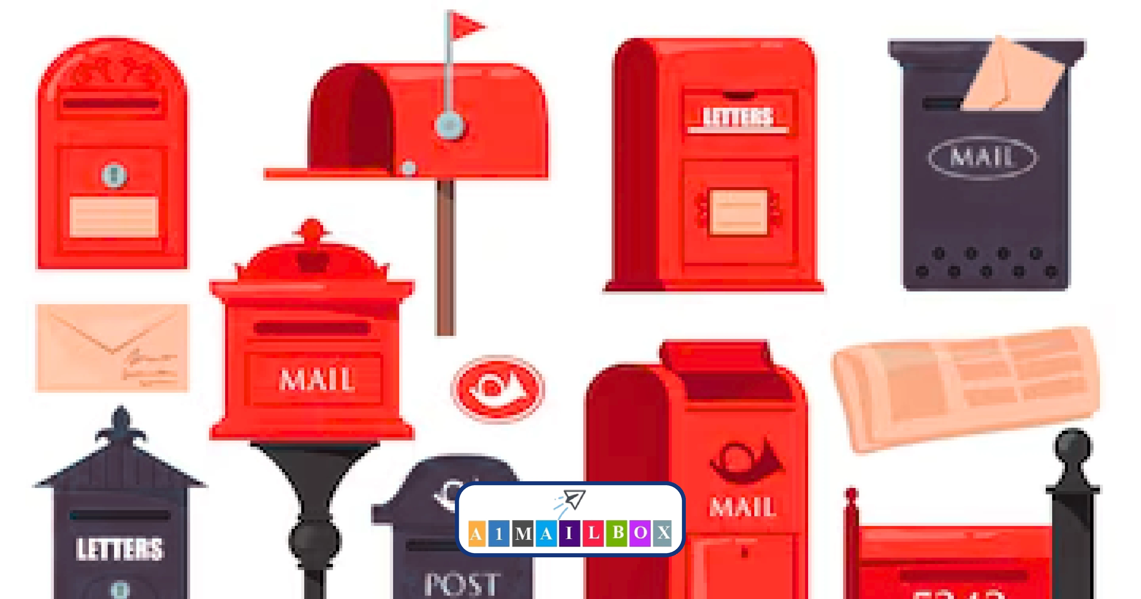 Eye-catching illustration of various secure mailboxes and PO boxes! Discover why renting one can power up your small business today!